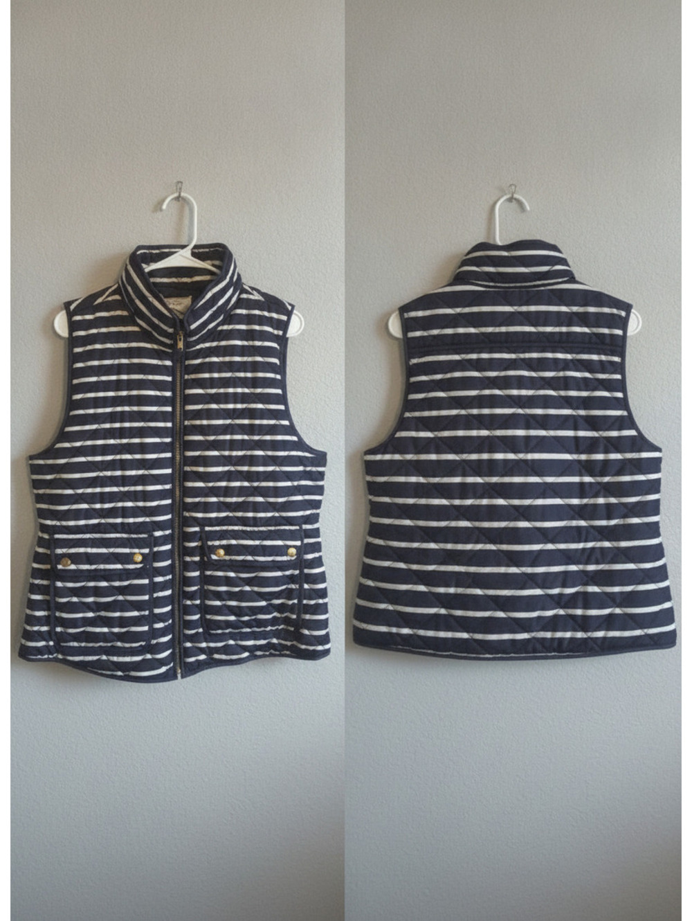 Cambridge Dry Goods Quilted Navy and White Striped Vest XL